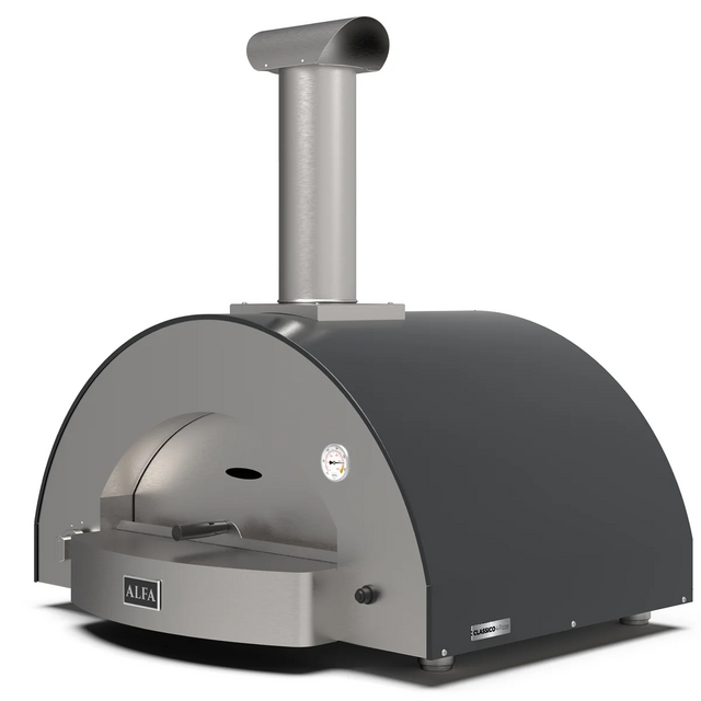 Alfa Classico 4 Pizze Gas Pizza Oven Freestanding on Black Cart - Ardesia Grey