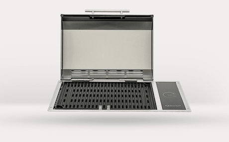 Kenyon Frontier B70051 21 in built-in electric grill, lid open, front view