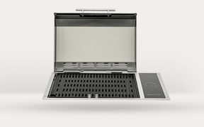 Kenyon Frontier B70050 21 in built-in electric grill, lid open, front view