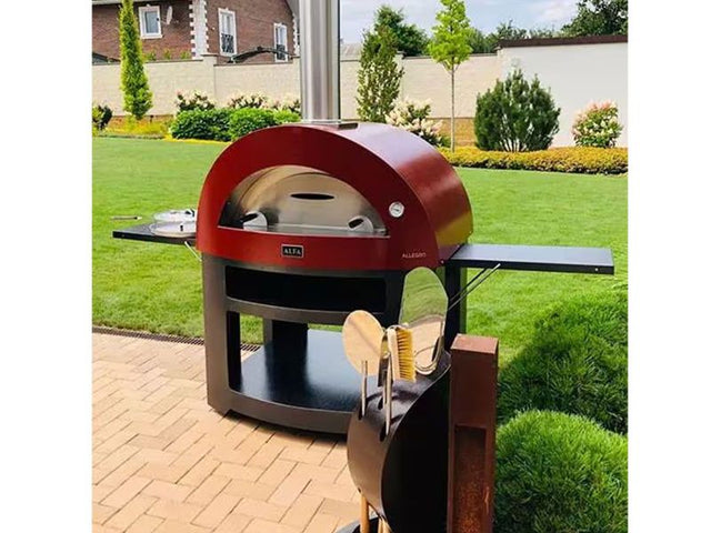 Alfa Moderno 5 Pizze 47-Inch Gas Pizza Oven on Wrinkle Black Base - Ruby Red