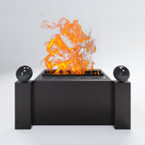 Aquafire Gatsby freestanding water vapor fireplace with flame in black finish