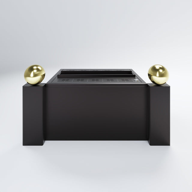 Aquafire Gatsby water vapor fireplace gold finial accents
