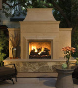 American Fyre Designs Arched Scroll Screen installed on outdoor fireplace