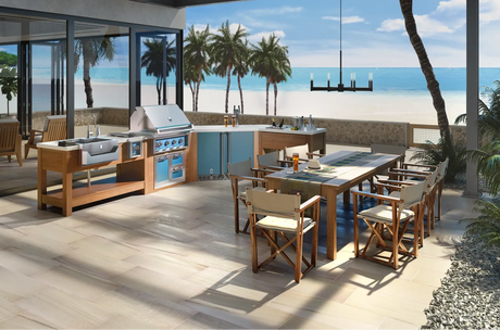 Hestan outdoor living suite installed in a luxury outdoor kitchen