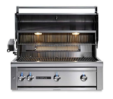 Lynx Sedona L601 36-Inch Built-In Gas Grill - hood open, ProSear burner and grates