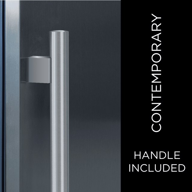 XO 15 Inch Outdoor Undercounter Refrigerator with contemporary handle option, offering a sleek and modern aesthetic for outdoor kitchens.