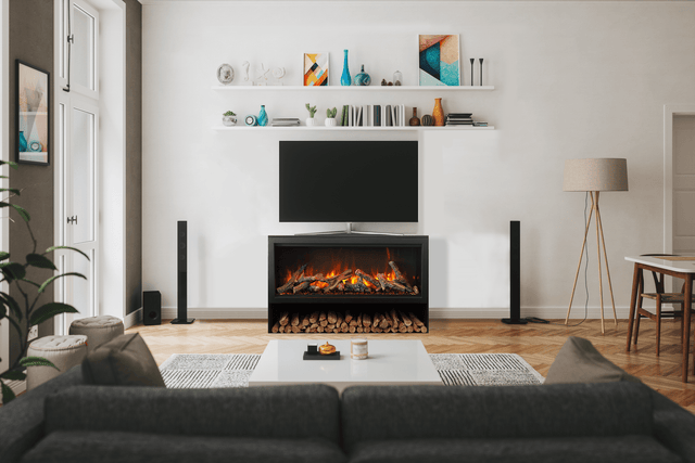 Amantii pedestal display with SYM-50-XT fireplace