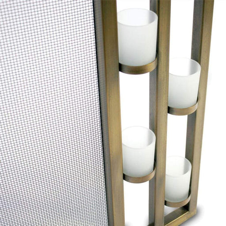 Pilgrim - 44" Antique Brass Candlewood Tea Light Bowed Screen