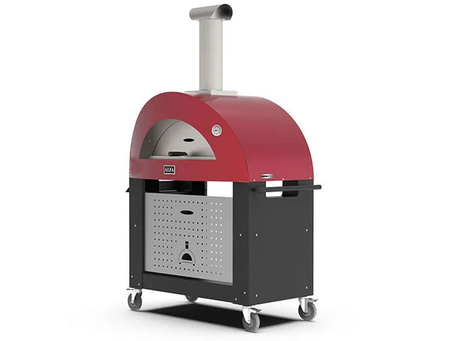 Alfa Moderno Ruby Red 3 Pizze 43-Inch Gas Pizza Oven on Wrinkle Black Oven Base