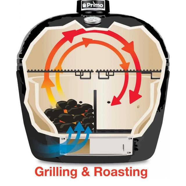 Primo Oval Large 300 Ceramic Kamado Grill On Cart With Side Shelves - PGCLGH