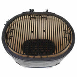 Primo Oval XL 400 Ceramic Kamado Grill On Curved Cypress Table  - PGCXLH