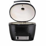 Primo Oval XL 400 Ceramic Kamado Grill On Curved Cypress Table  - PGCXLH