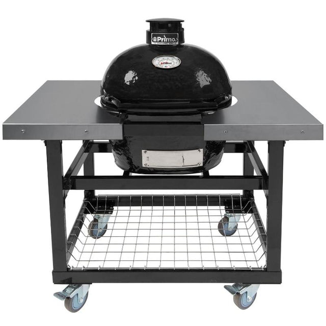 Primo Oval Junior 200 Ceramic Kamado Charcoal Grill on steel cart