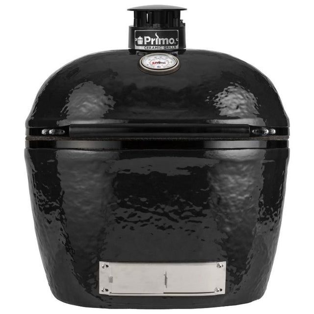 Primo Oval XL 400 Ceramic Kamado Grill On Curved Cypress Table  - PGCXLH