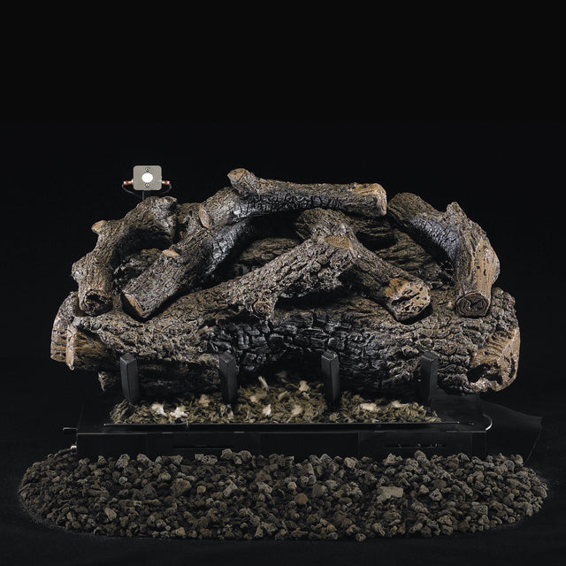 American Fyre Designs Charred Frontier Oak Vent-Free Log Set - lit