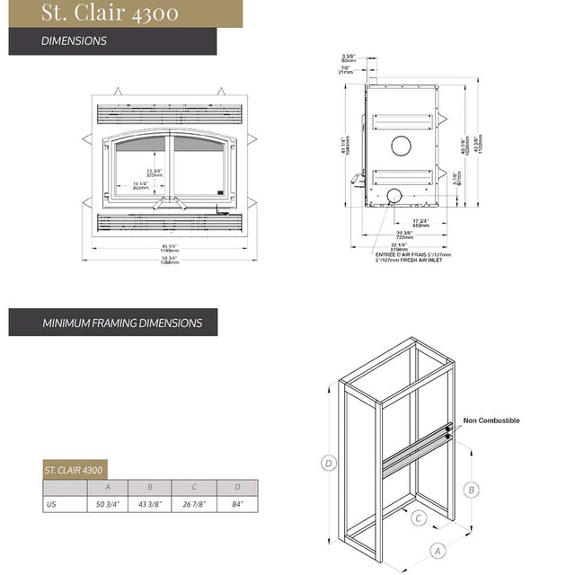 Empire St. Clair 4300 Wood Burning Fireplace - WB43FP