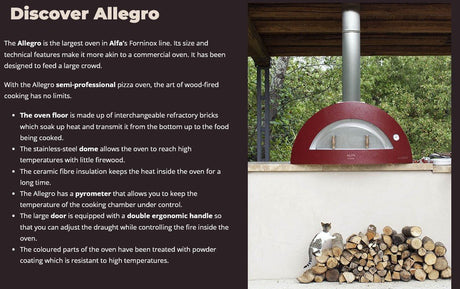 Alfa Allegro 39-Inch Outdoor Wood-Fired Pizza Oven with Base - Freestanding - Antique Red