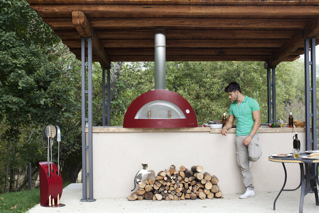 Alfa Allegro 39-Inch Outdoor Wood-Fired Pizza Oven with Base - Freestanding - Antique Red