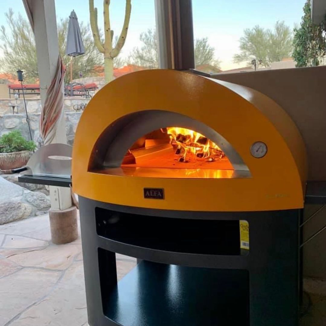 Alfa Allegro 39-Inch Outdoor Wood-Fired Pizza Oven with Base - Freestanding - Yellow