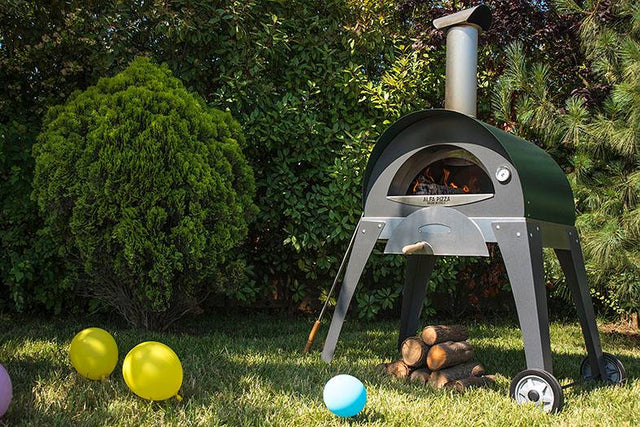Alfa Ciao 27-Inch Freestanding Wood Fired Outdoor Pizza Oven with Base - Silver Grey