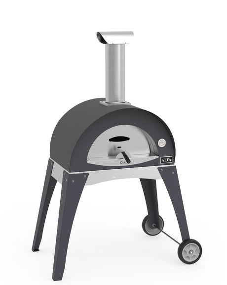Alfa Ciao 27-Inch Freestanding Wood Fired Outdoor Pizza Oven with Base - Silver Grey