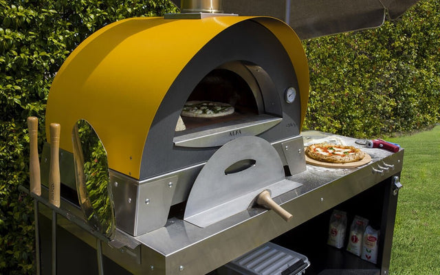 Alfa Ciao 27-Inch Freestanding Wood Fired Outdoor Pizza Oven with Base - Silver Grey
