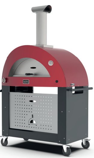 Alfa Moderno 3 Pizze Hybrid Gas Outdoor Freestanding Pizza Oven on Cart - Antique Red