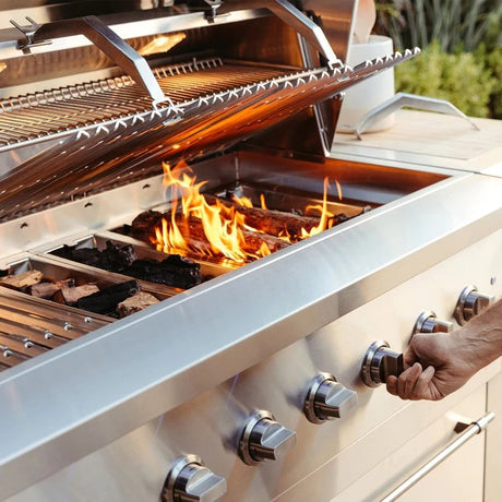 American Made Grills Encore 54-Inch Freestanding Hybrid Grill - Gas Wood & Charcoal
