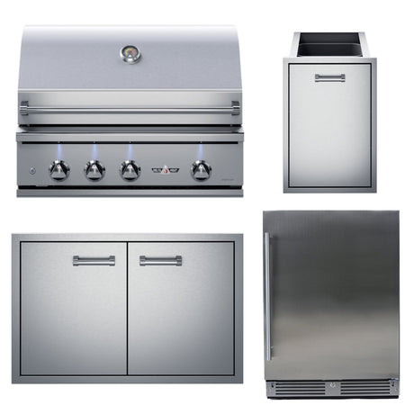 Delta Heat 38 Inch Built-In Gas Grill Four Piece Package with Refrigerator, Double Doors, & Double Trash Drawer