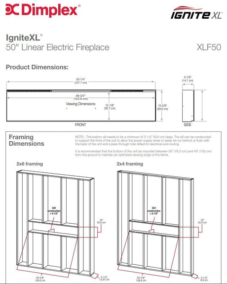 Dimplex IgniteXL 50 Inch Linear Recessed Built-In Electric Fireplace - XLF50