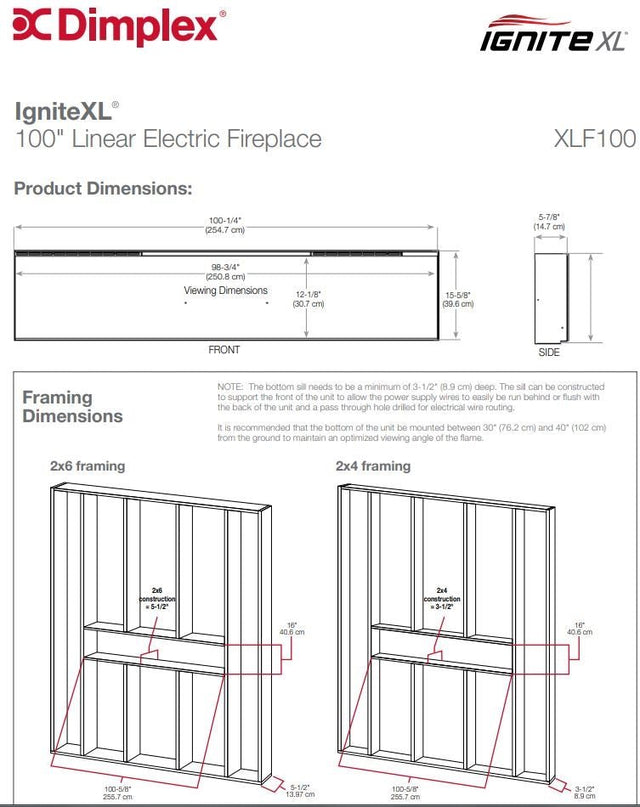 Dimplex IgniteXL100 Inch Linear Electric Fireplace - XLF100