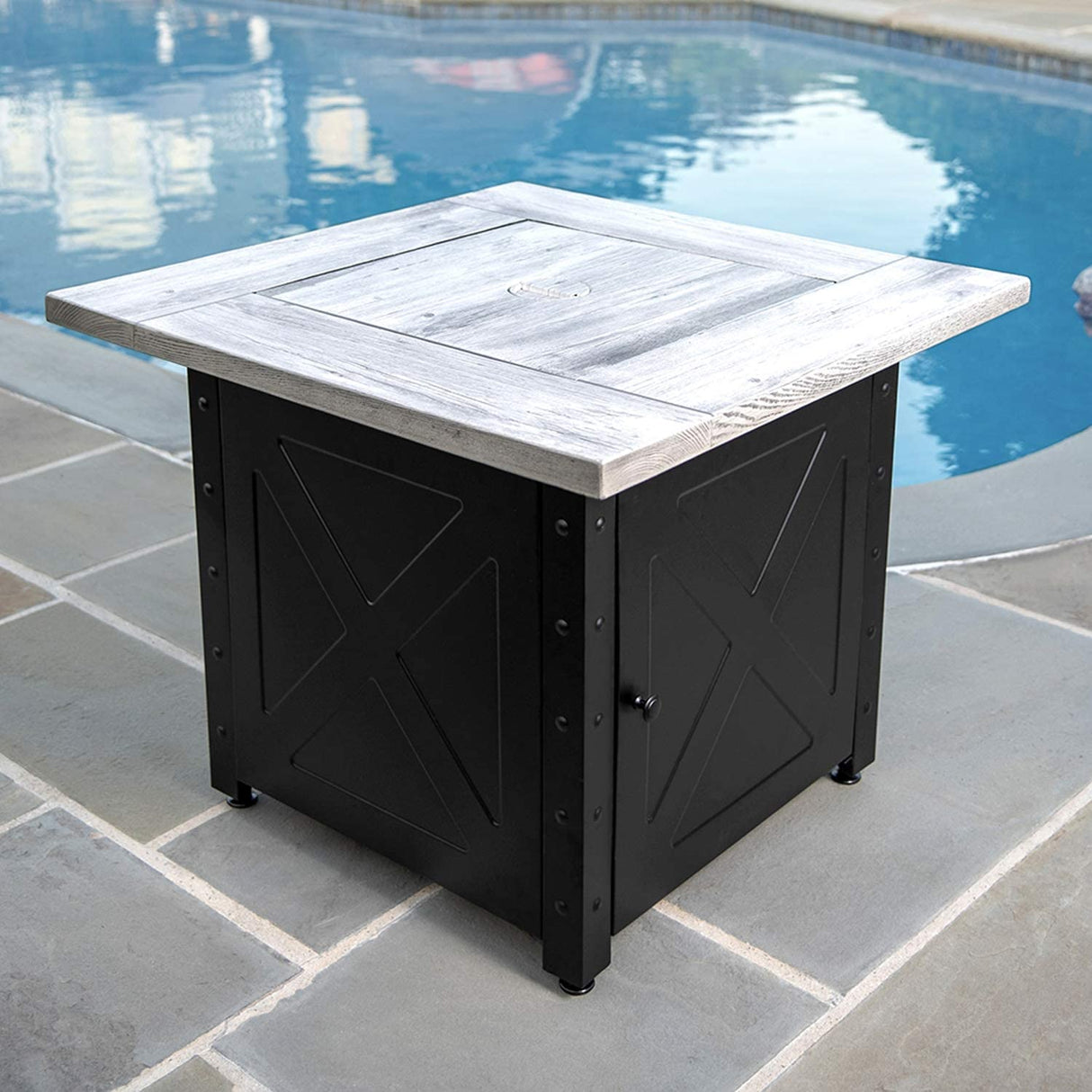 Endless Summer Mason Propane Gas Outdoor Fire Pit Table with Fire Glass