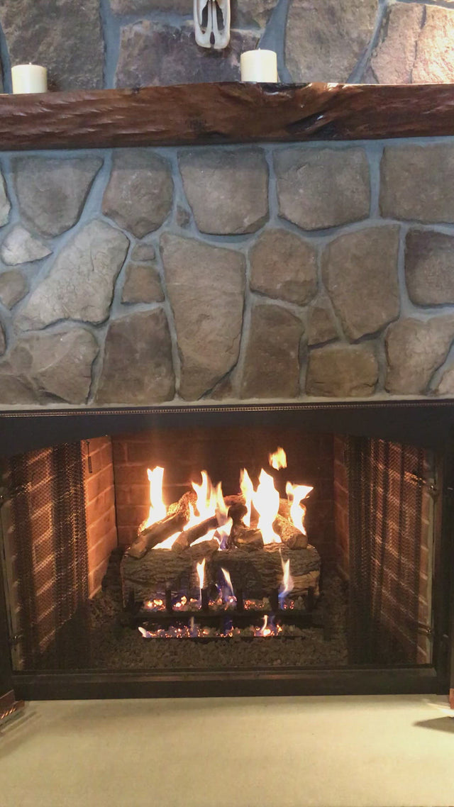 Peterson Real Fyre Mountain Crest Oak Gas Log Set With Vented ANSI Certified G31 Triple-Tier Burner