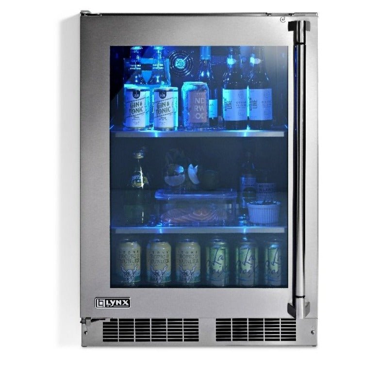 Lynx 24-Inch 5.3 Cu. Ft. Left Hinge Outdoor Rated Compact Glass Door Refrigerator - LN24REFGL