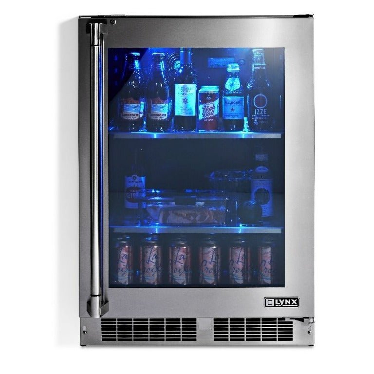 Lynx 24-Inch 5.3 Cu. Ft. Right Hinge Outdoor Rated Compact Glass Door Refrigerator - LN24REFGR