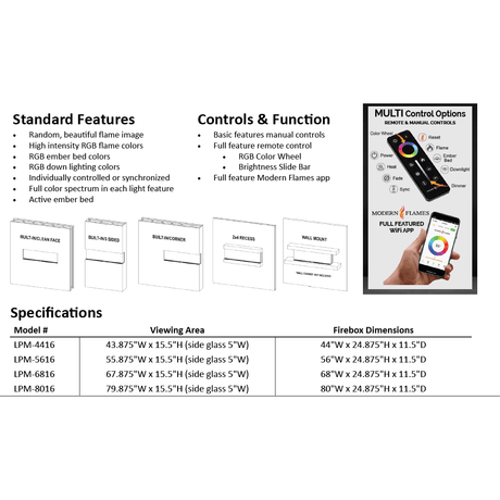 Modern Flames Landscape Pro Multi-Sided Built-In 56 Inch Electric Fireplace Linear Firebox