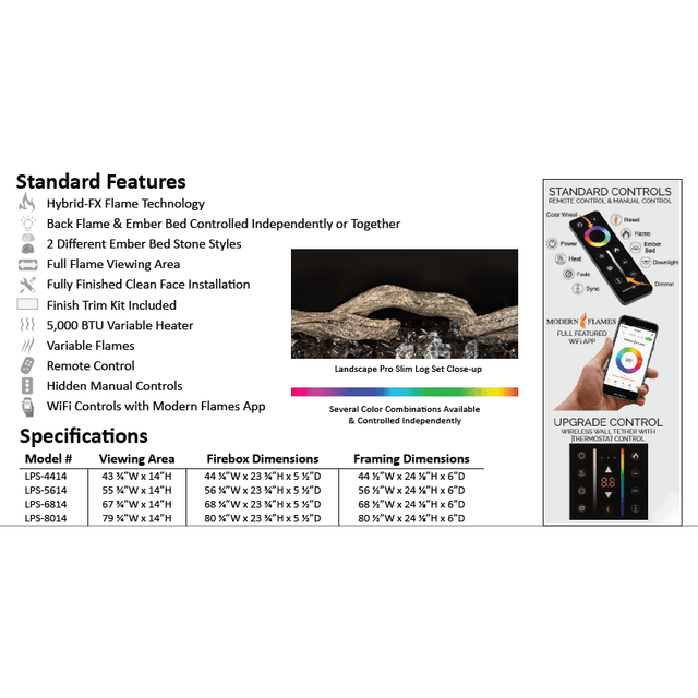 Modern Flames Landscape Pro Slim 44 Inch Built-In Electric Fireplace Recessed Linear Firebox