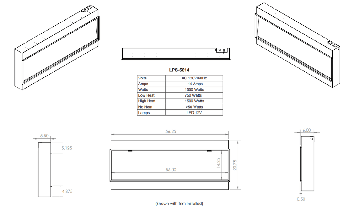 Modern Flames Landscape Pro Slim 56 Inch Built-In Electric Fireplace Recessed Linear Firebox