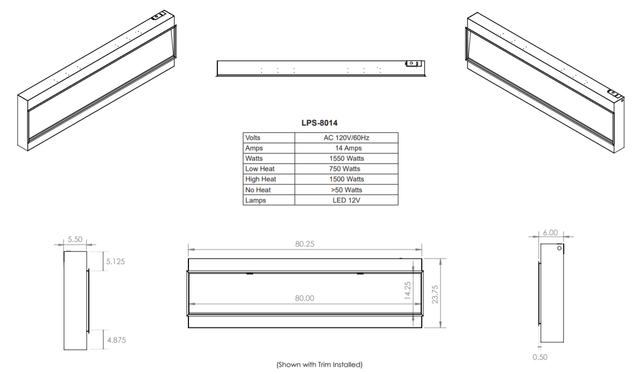 Modern Flames Landscape Pro Slim 80 Inch Built-In Electric Fireplace Recessed Linear Firebox