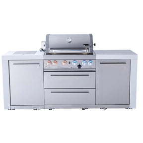 Mont Alpi 400 Deluxe Gas Island Grill W/ Infrared Side Burner & Rotisserie Kit - Stainless Steel