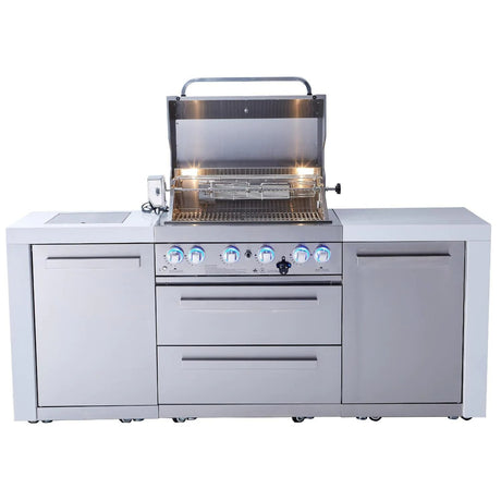 Mont Alpi 400 Deluxe Gas Island Grill W/ Infrared Side Burner & Rotisserie Kit - Stainless Steel