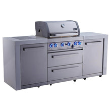 Load image into Gallery viewer, Mont Alpi 400 Deluxe Gas Island Grill W/ Infrared Side Burner &amp; Rotisserie Kit - Stainless Steel
