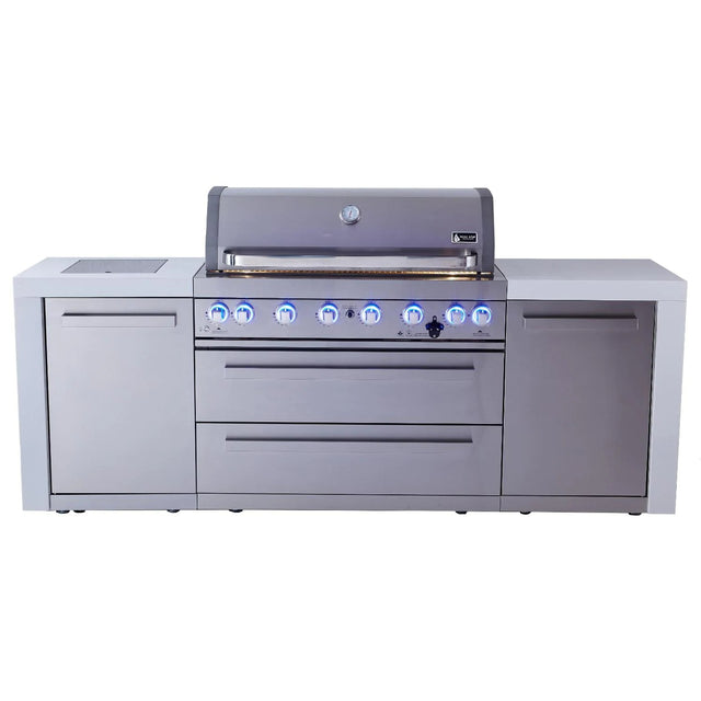 Mont Alpi 805 Deluxe Gas Grill Outdoor Kitchen Island W/ Infrared Side Burner & Rotisserie Kit