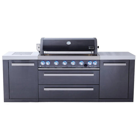 Mont Alpi 805 Deluxe Gas Island Grill W/ Infrared Side Burner & Rotisserie Kit - Black Stainless Steel