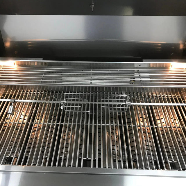 Mont Alpi 805 Deluxe Gas Island Grill W/ Infrared Side Burner & Rotisserie Kit - Black Stainless Steel
