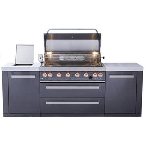 Mont Alpi 805 Deluxe Gas Island Grill W/ Infrared Side Burner & Rotisserie Kit - Black Stainless Steel