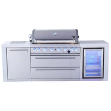 Load image into Gallery viewer, Mont Alpi 805 Deluxe Gas Island Grill W/ Refrigerator Cabinet, Infrared Side Burner, &amp; Rotisserie Kit - Stainless Steel
