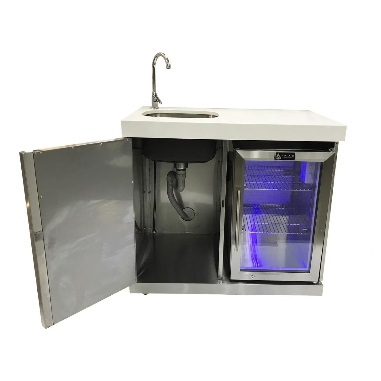 Mont Alpi Beverage Center Cabinet Module W/ Sink & 2.6 Cu. Ft. Outdoor Refrigerator - Stainless Steel - MASF