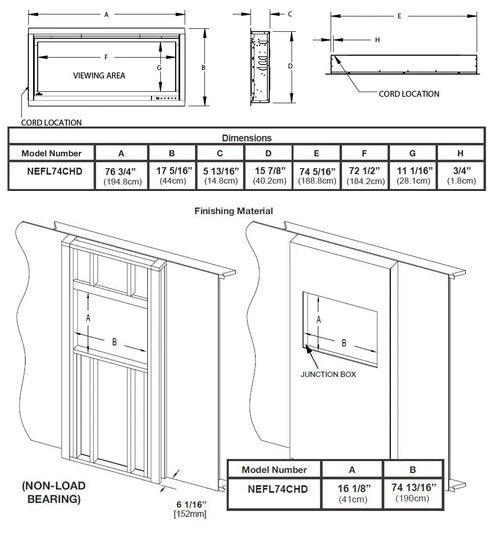 Napoleon Alluravision Deep 74-Inch Electric Fireplace - NEFL74CHD