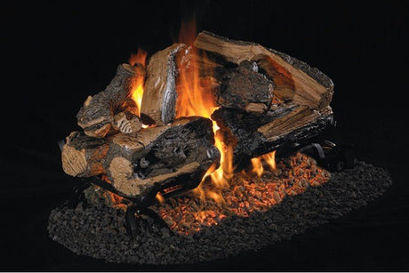 Peterson Real Fyre Charred Rugged Split Oak See-Thru Gas Log Set With Vented Gas G45 Burner
